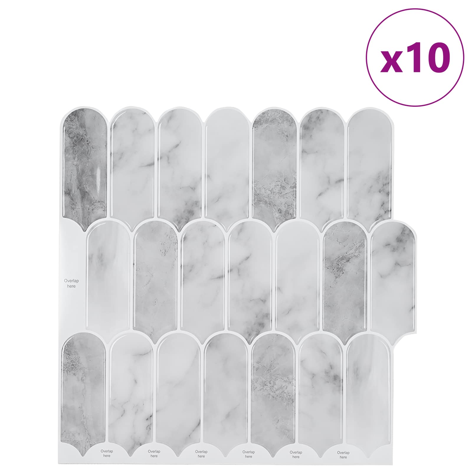 vidaXL Federfliese 10 pcs Grau Marmor 30 x 30 cm Polyurethan und PET