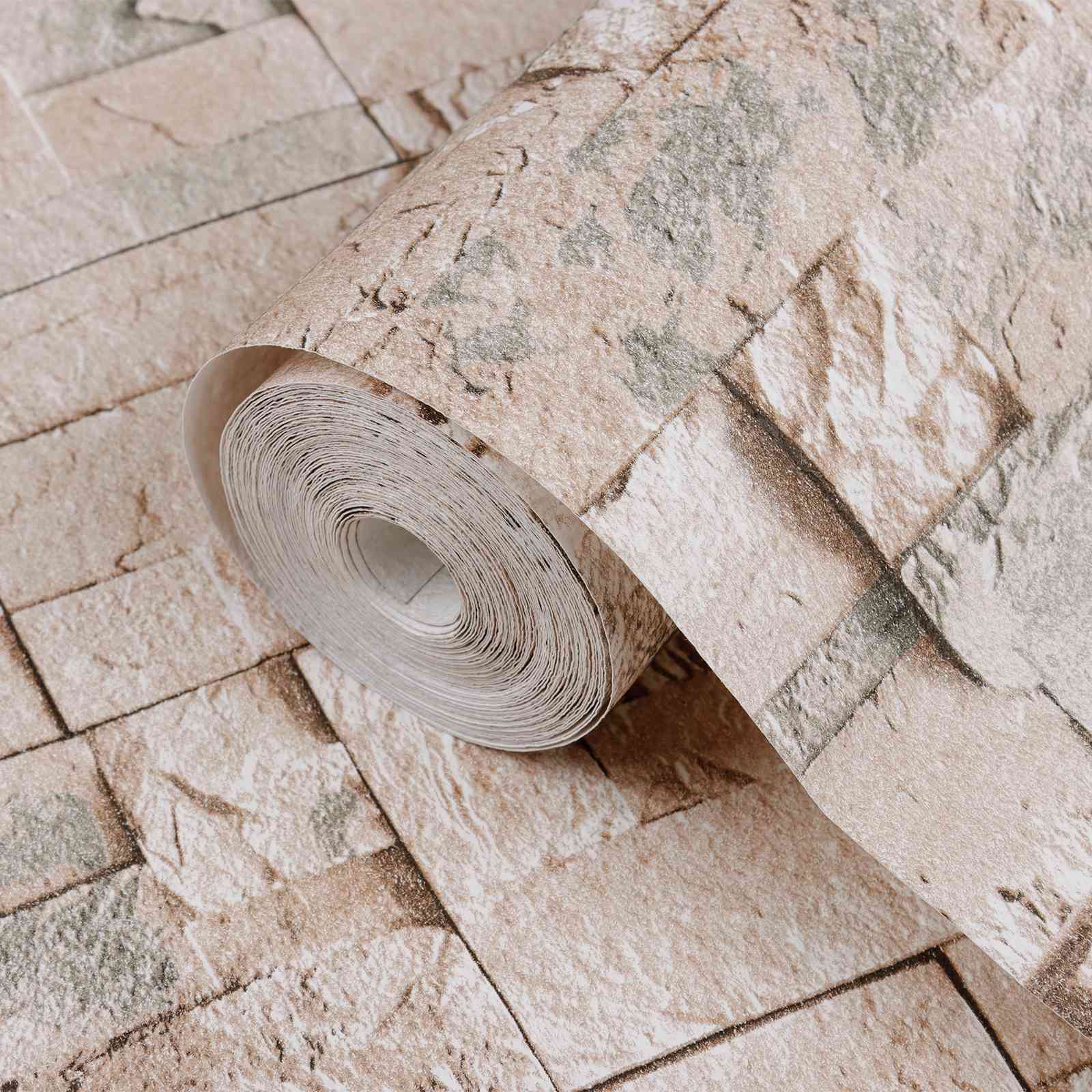 vidaXL 3D Stein Tapete Beige 10 x 0,53 m Vliesstoff