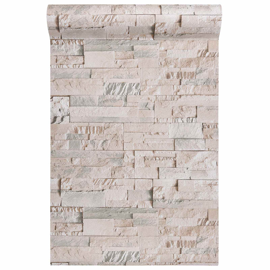 vidaXL 3D Stein Tapete Beige 10 x 0,53 m Vliesstoff
