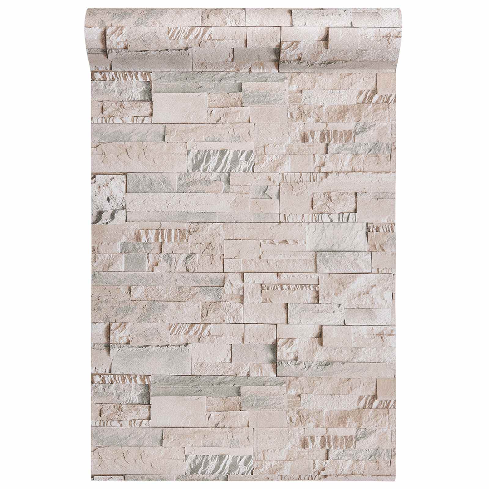 vidaXL 3D Stein Tapete Beige 10 x 0,53 m Vliesstoff