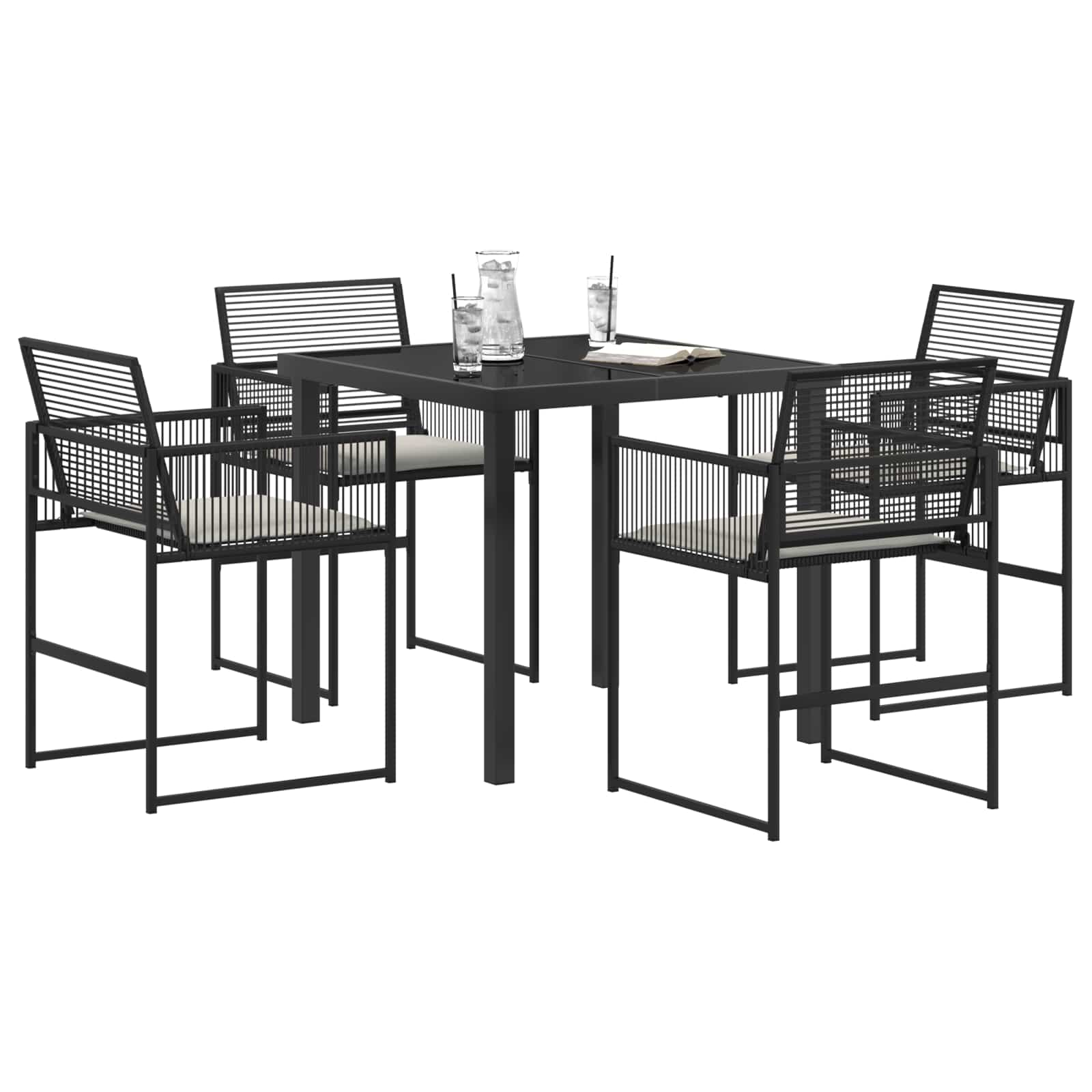 vidaXL Garten Essgruppe 5 pcs Schwarz Poly-Rattan