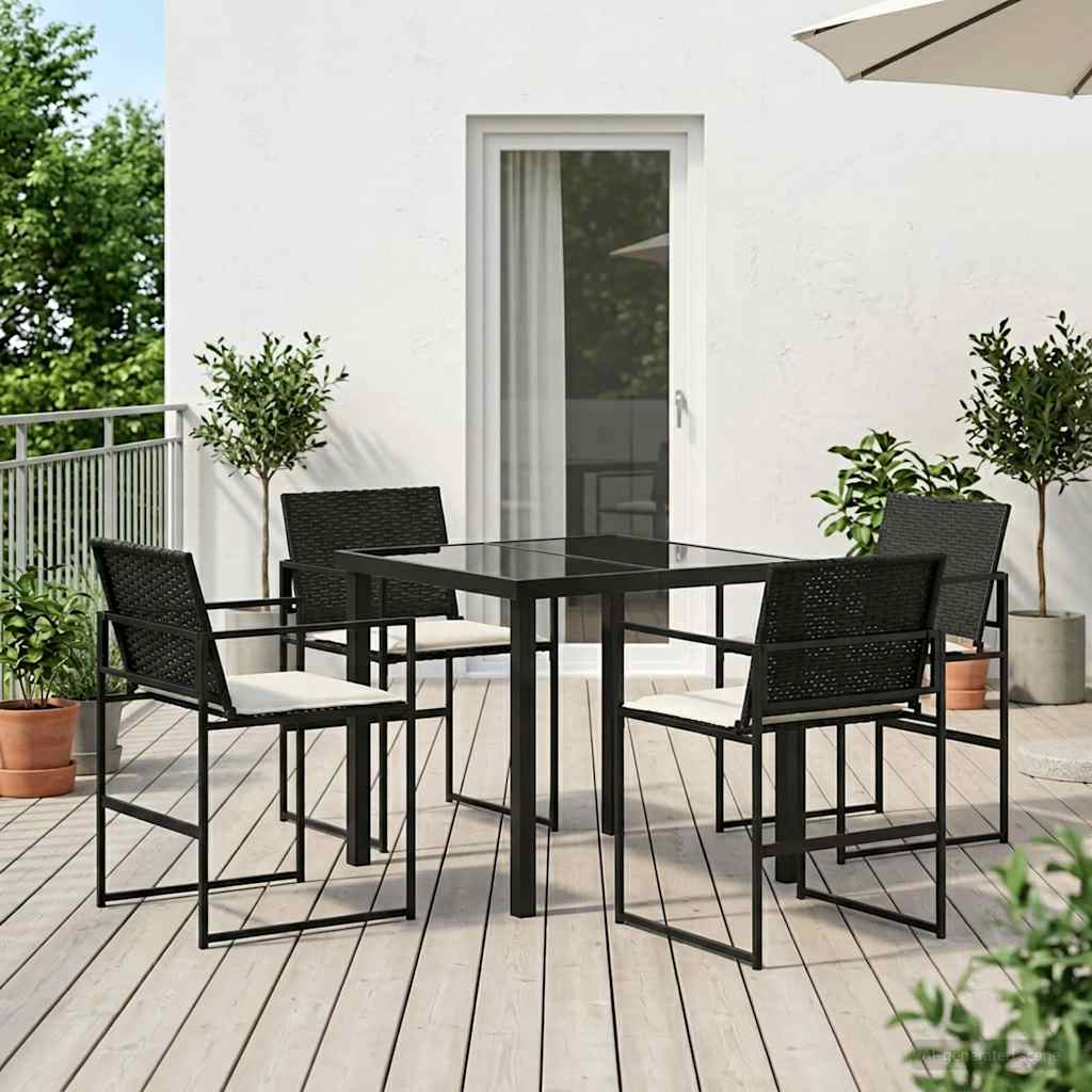 vidaXL Garten Essgruppe mit Kissen 5 pcs Schwarz und Creme Poly-Rattan
