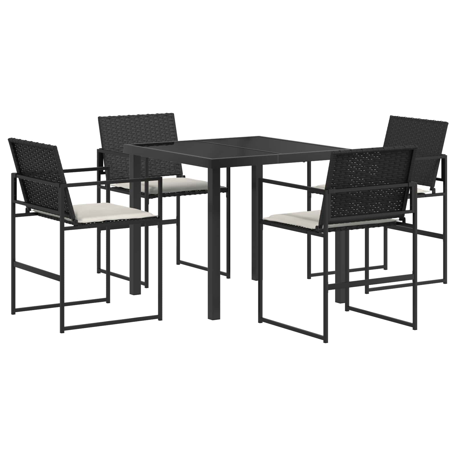 vidaXL Garten Essgruppe mit Kissen 5 pcs Schwarz und Creme Poly-Rattan