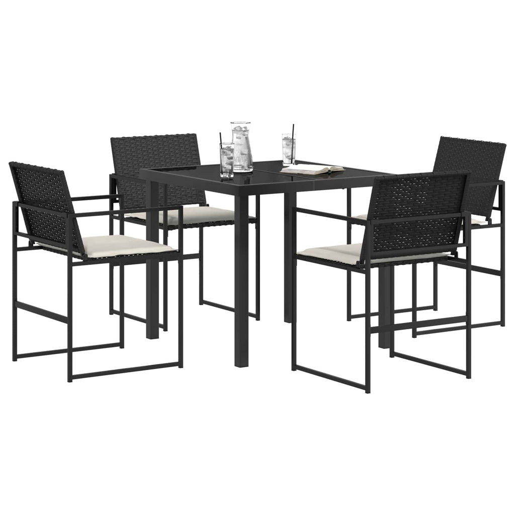 vidaXL Garten Essgruppe mit Kissen 5 pcs Schwarz und Creme Poly-Rattan