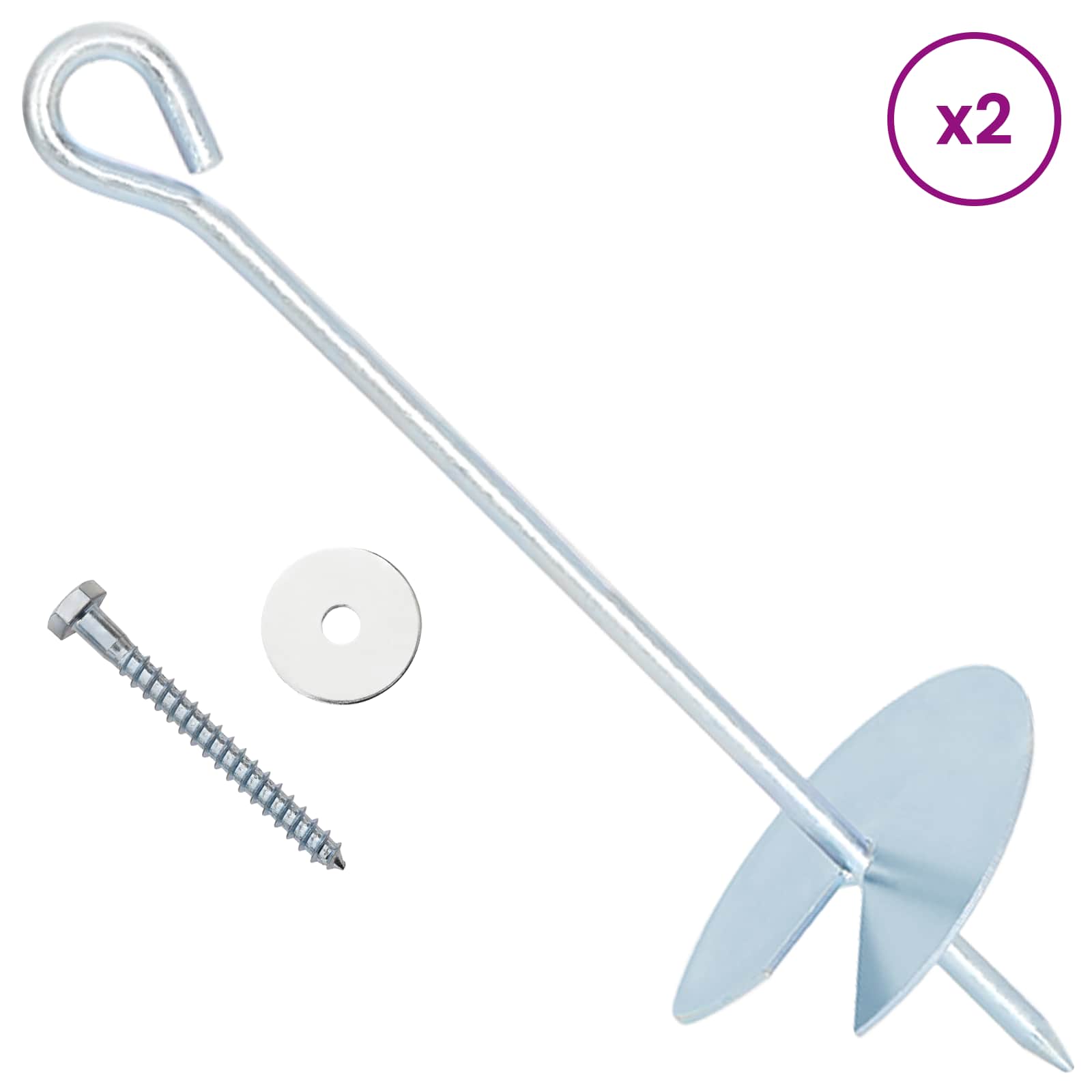 vidaXL Erdanker 2 pcs Silber Ø10 x 30 cm Galvanisiertes Metall