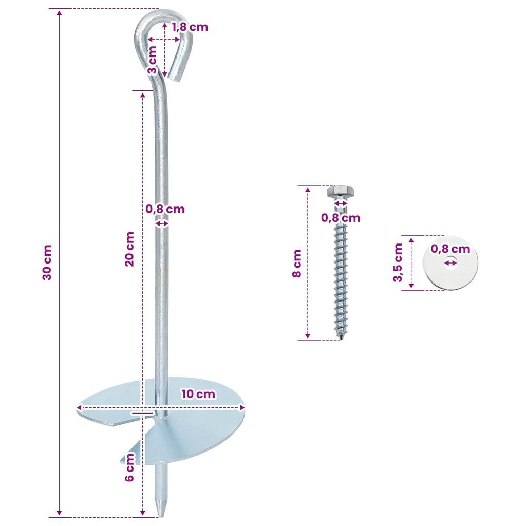 vidaXL Erdanker 6 pcs Silber Ø10 x 30 cm Galvanisiertes Metall