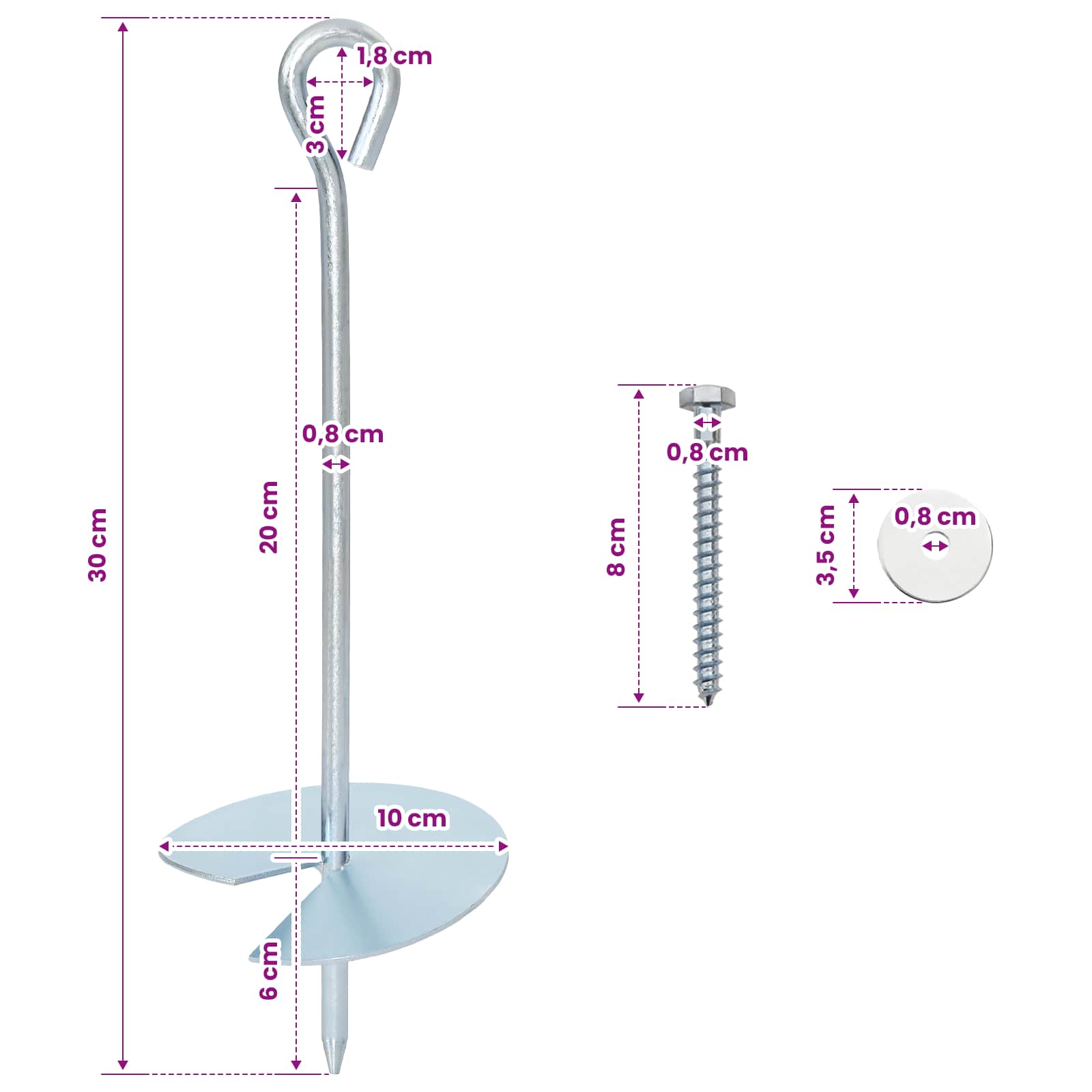 vidaXL Erdanker 6 pcs Silber Ø10 x 30 cm Galvanisiertes Metall