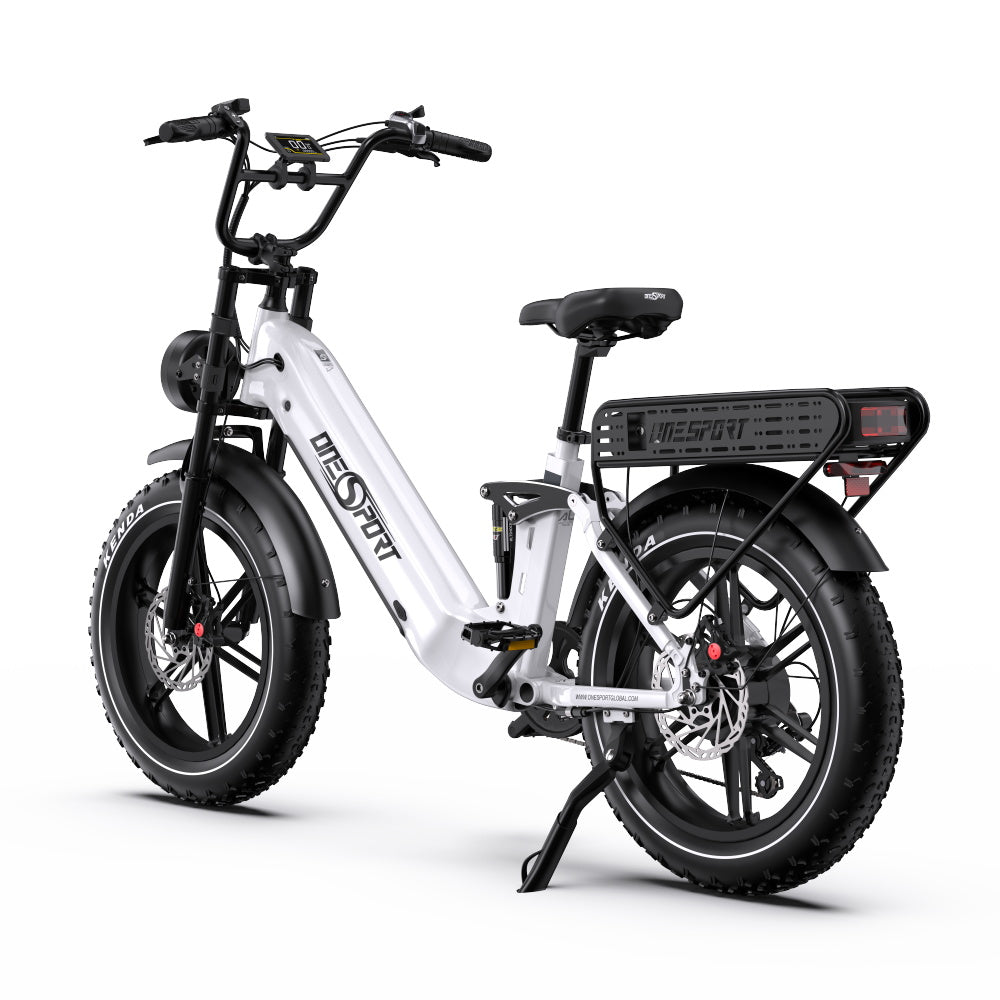 Vélo électrique ONESPORT OT08 PRO - Moteur 500W Batterie 48V18AH*2 Roues 20 pouces Frein à disque - Blanc
