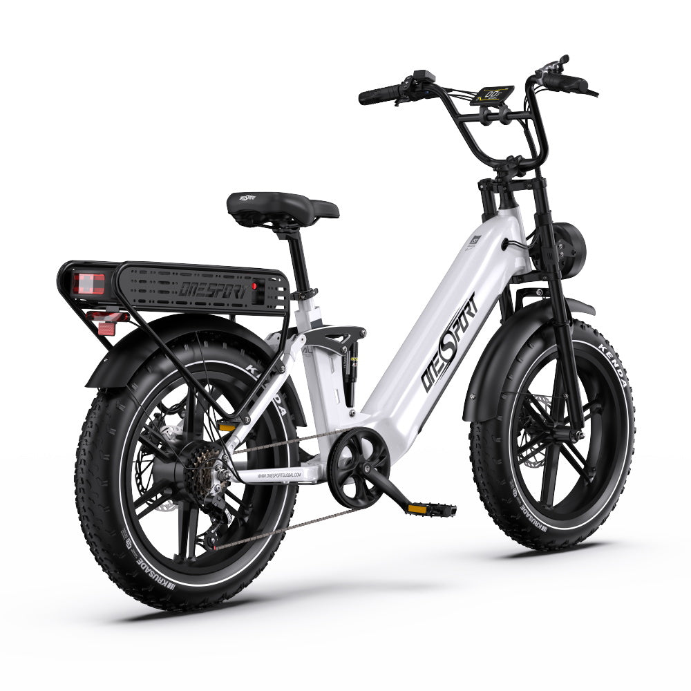 Vélo électrique ONESPORT OT08 PRO - Moteur 500W Batterie 48V18AH*2 Roues 20 pouces Frein à disque - Blanc