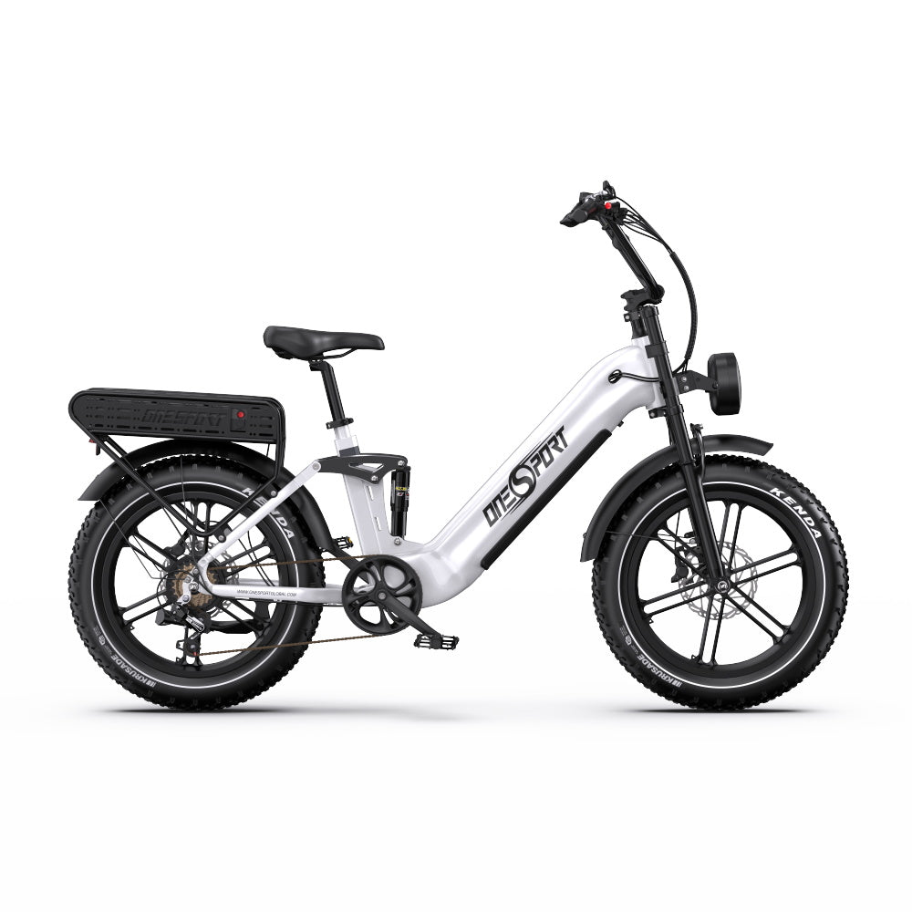 Vélo électrique ONESPORT OT08 PRO - Moteur 500W Batterie 48V18AH*2 Roues 20 pouces Frein à disque - Blanc