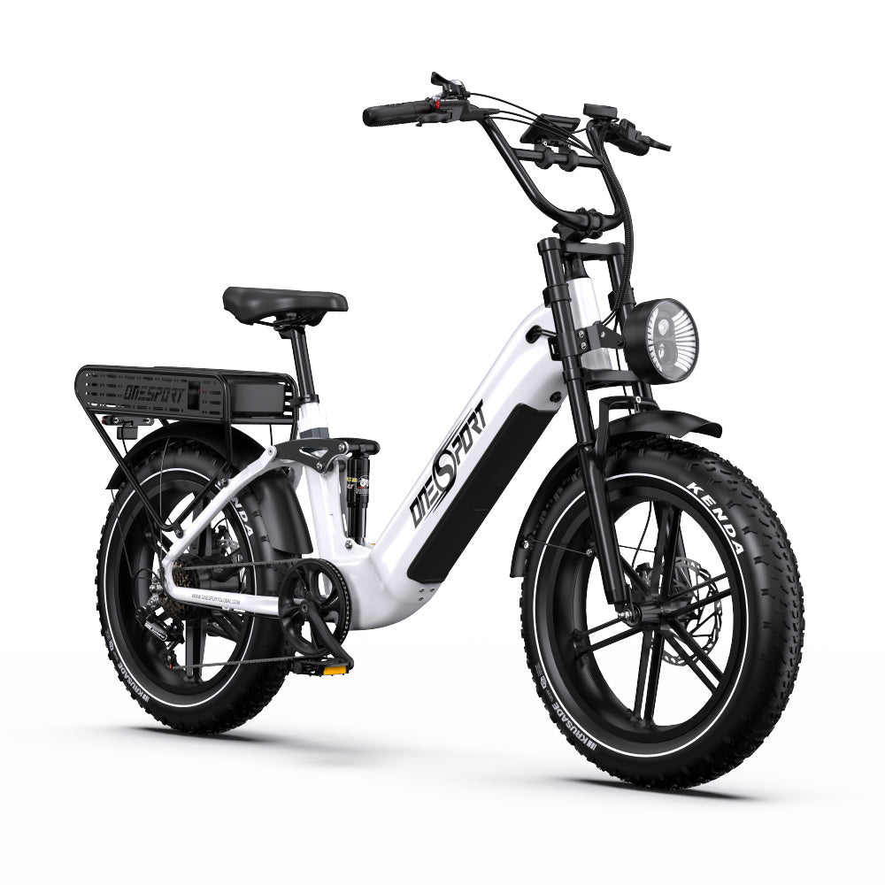Vélo électrique ONESPORT OT08 PRO - Moteur 500W Batterie 48V18AH*2 Roues 20 pouces Frein à disque - Blanc