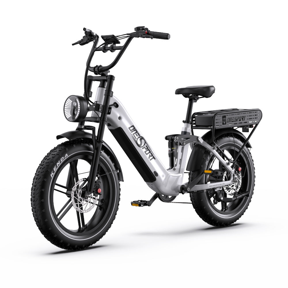 Vélo électrique ONESPORT OT08 PRO - Moteur 500W Batterie 48V18AH*2 Roues 20 pouces Frein à disque - Blanc