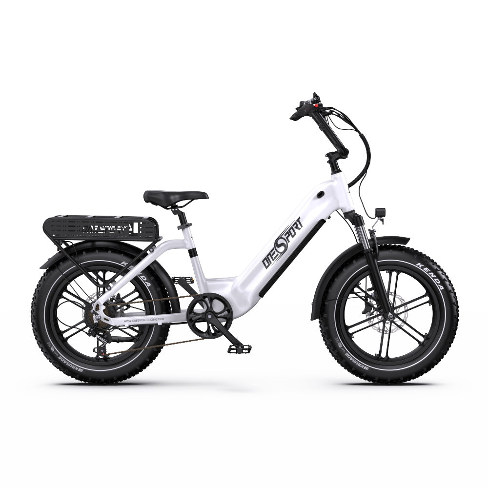Vélo électrique ONESPORT OT08 - Moteur 500W Batterie 48V18AH Roues 20 pouces Frein à disque - Blanc