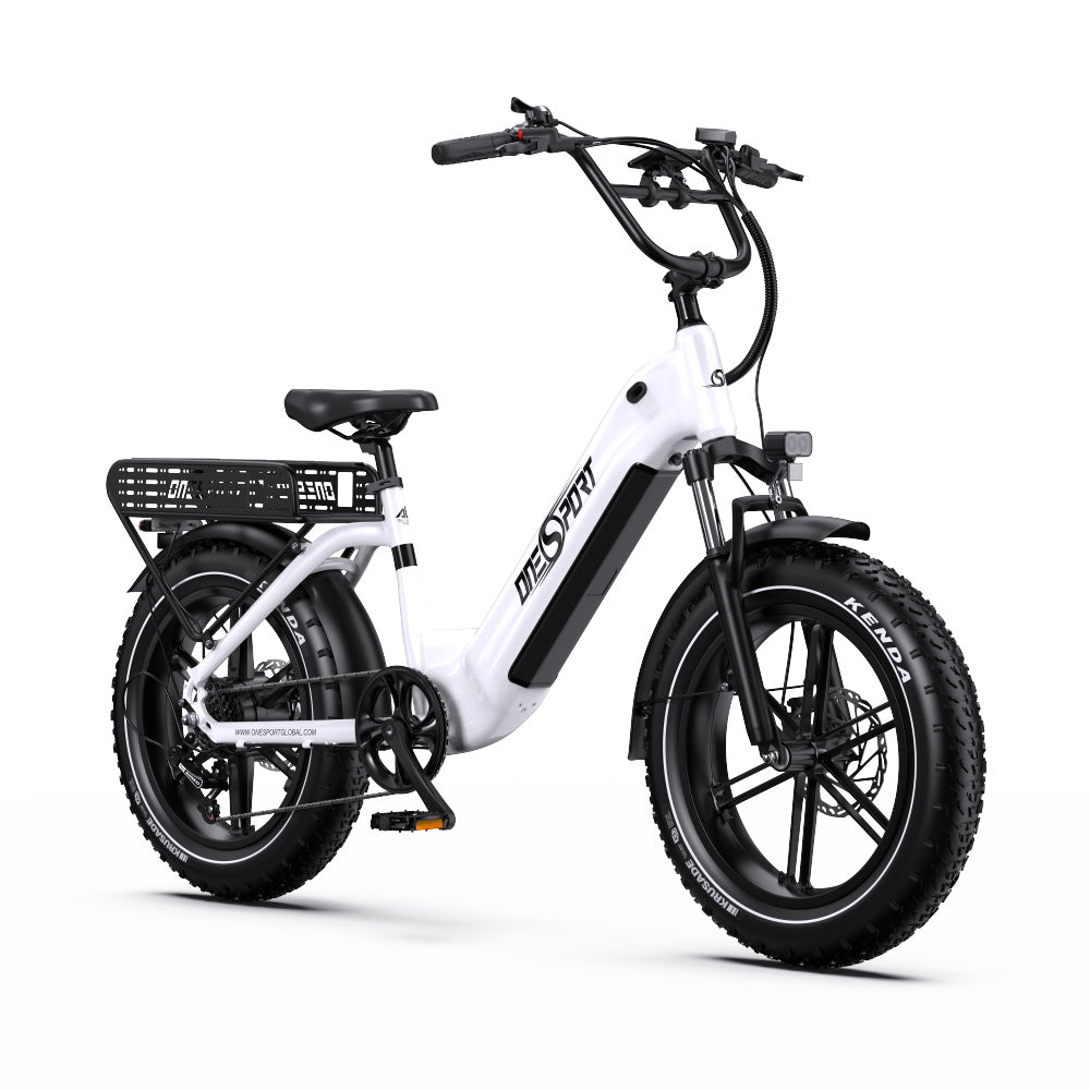 Vélo électrique ONESPORT OT08 - Moteur 500W Batterie 48V18AH Roues 20 pouces Frein à disque - Blanc