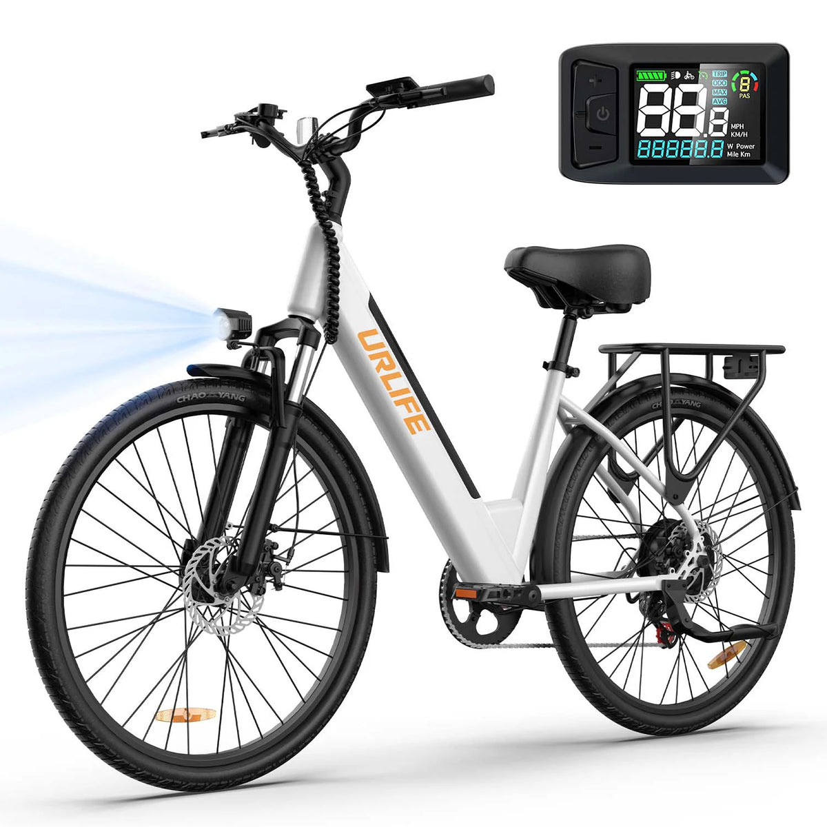 Elektrofahrrad URLIFE E26 -   250W Motor 36V 13Ah Batterie 26 Zoll Reifen Scheibenbremse - Weiß