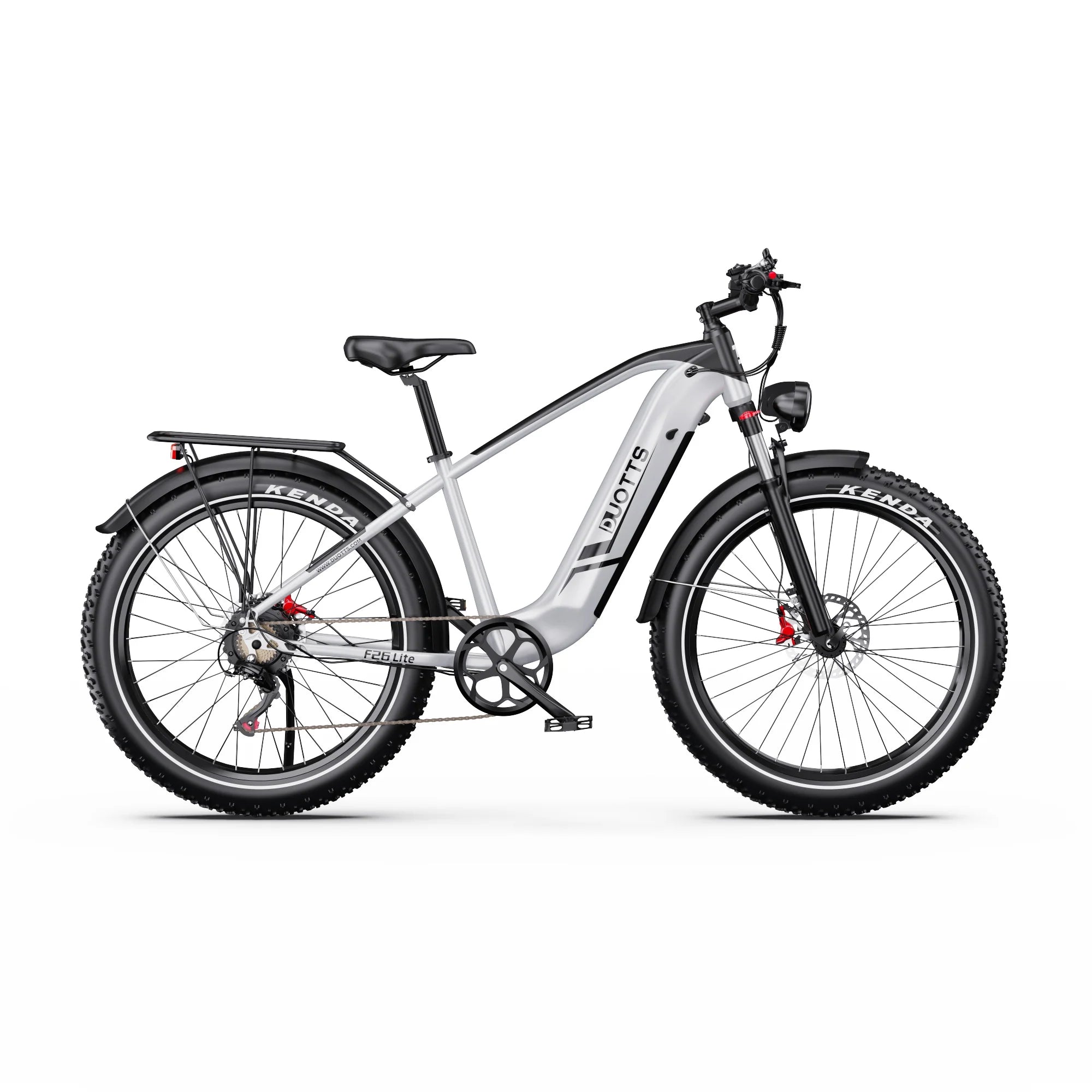 E-Bike Duotts F26 Lite - Motor 500W Batterie 48V18Ah 26 Zoll Reifen Hydraulische Bremsen - Silber Weiß