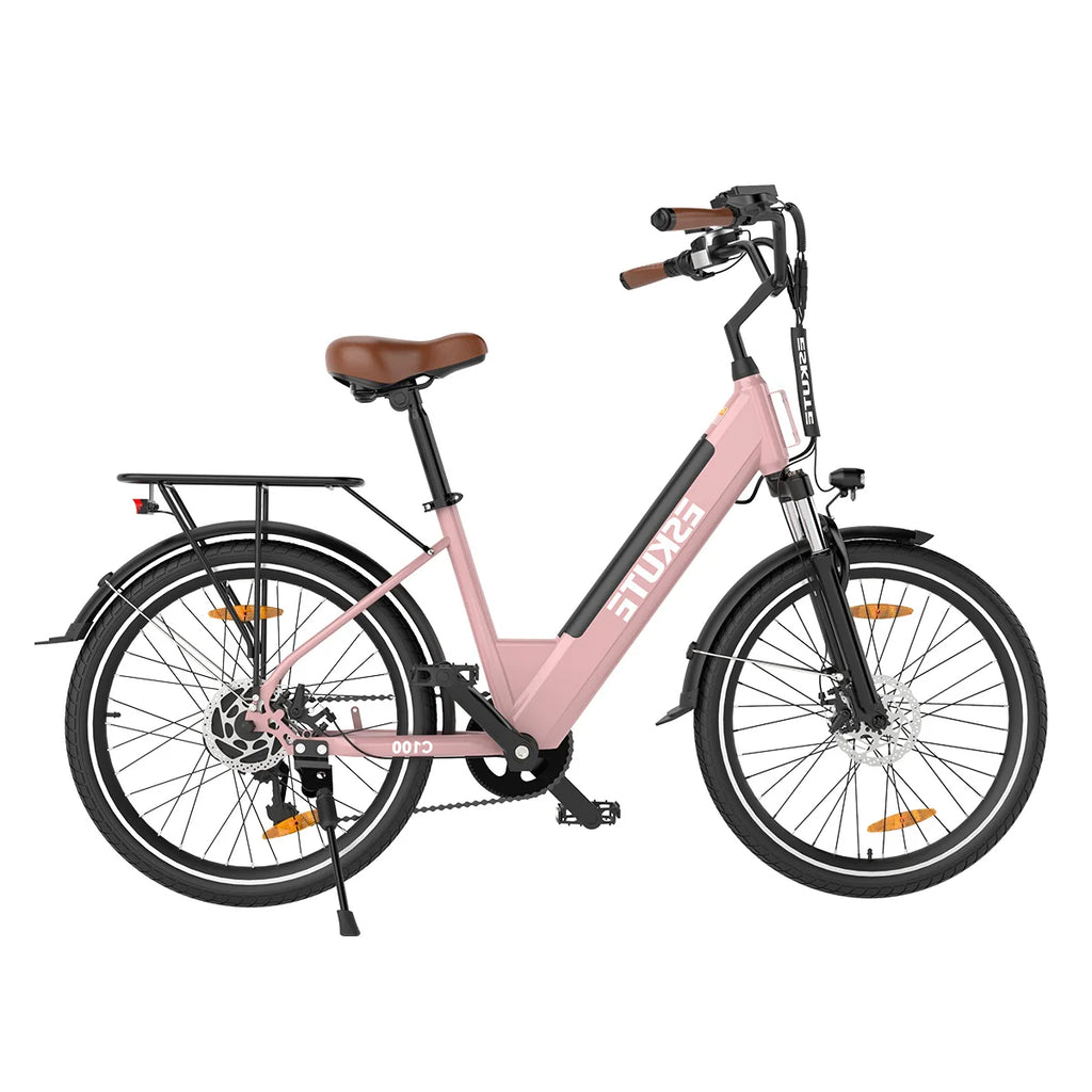 E-Bike ESKUTE C100 -  Motor 250W Motor 36V10.4AH Akku 26x1.75 Zoll Reifen Mechanische Scheibenbremsen - Rosa