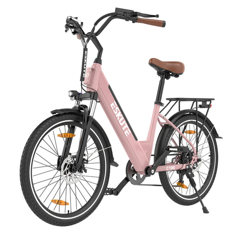E-Bike ESKUTE C100 -  Motor 250W Motor 36V10.4AH Akku 26x1.75 Zoll Reifen Mechanische Scheibenbremsen - Rosa