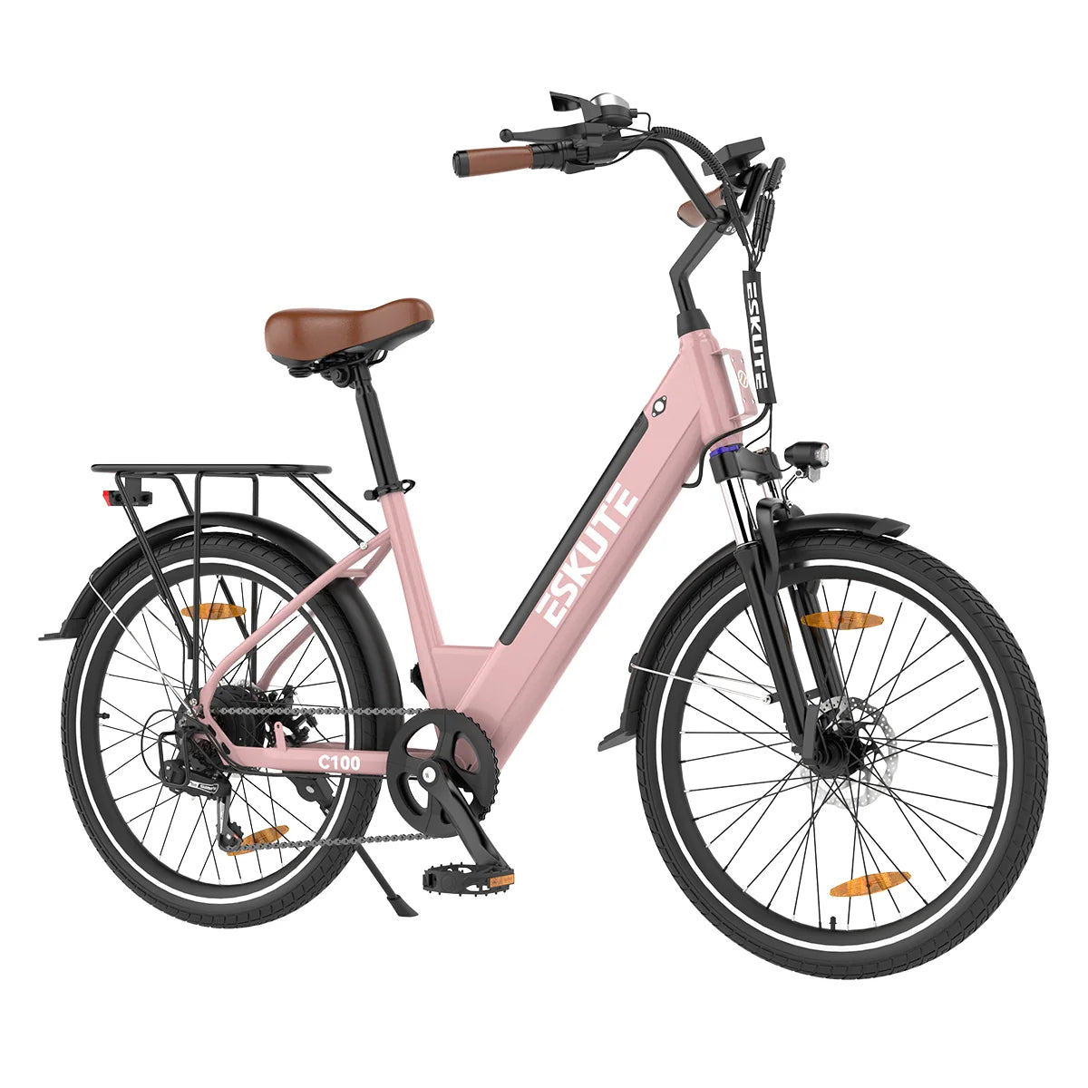 E-Bike ESKUTE C100 -  Motor 250W Motor 36V10.4AH Akku 26x1.75 Zoll Reifen Mechanische Scheibenbremsen - Rosa
