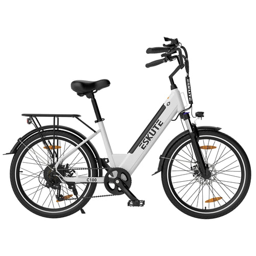 E-Bike ESKUTE C100 - 250W Motor 36V10.4AH Battery 26x1.75 Inch Tires Mechanical Disc Brakes - White