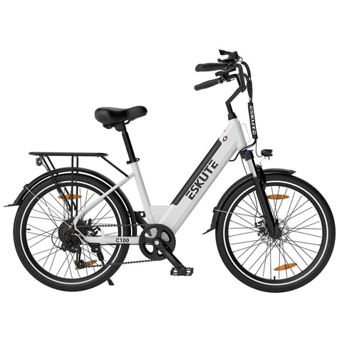 E-Bike ESKUTE C100 -  Motor 250W Motor 36V10.4AH Akku 26x1.75 Zoll Reifen Mechanische Scheibenbremsen - Weiß