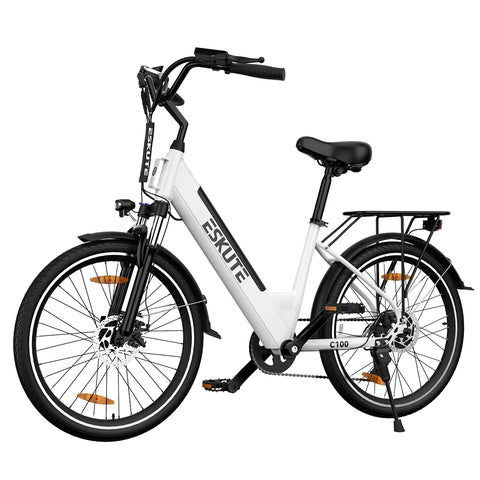 E-Bike ESKUTE C100 -  Motor 250W Motor 36V10.4AH Akku 26x1.75 Zoll Reifen Mechanische Scheibenbremsen - Weiß