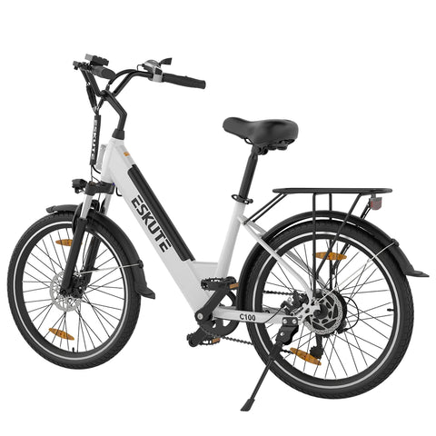 E-Bike ESKUTE C100 -  Motor 250W Motor 36V10.4AH Akku 26x1.75 Zoll Reifen Mechanische Scheibenbremsen - Weiß