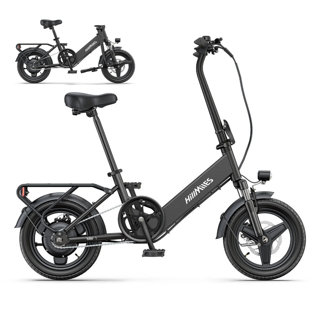E-Bike HillMiles Mile 1 - Motor 250W Akku 36V10.4AH 14 Zoll Räder Mechanische Scheibenbremse - Schwarz