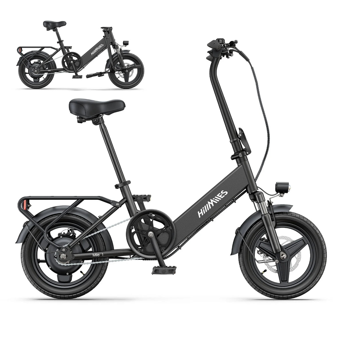 E-Bike HillMiles Mile 1 - Motor 250W Akku 36V10.4AH 14 Zoll Räder Mechanische Scheibenbremse - Schwarz