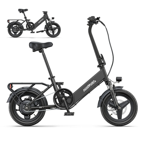 E-Bike HillMiles Mile 1 - Motor 250W Akku 36V10.4AH 14 Zoll Räder Mechanische Scheibenbremse - Schwarz