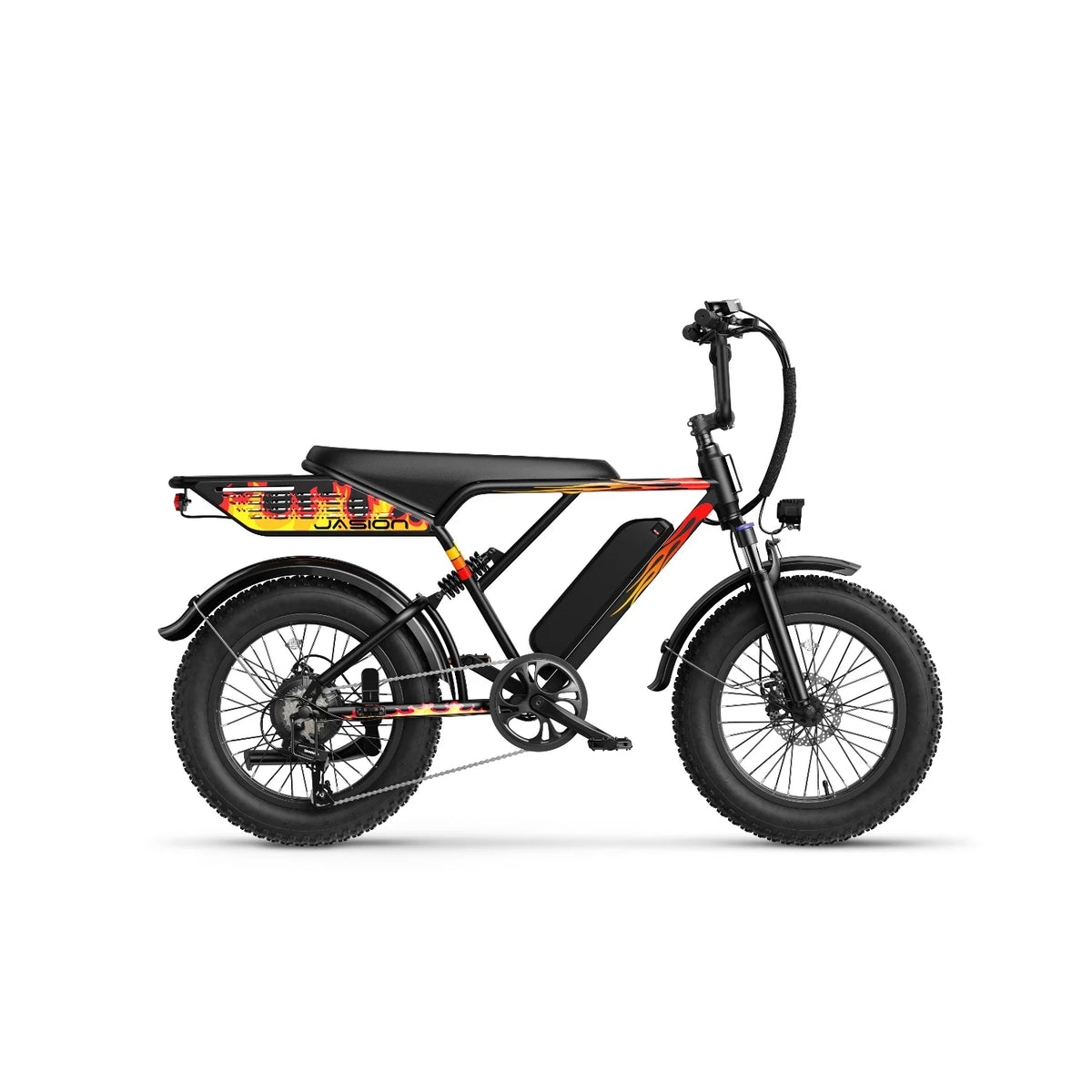 E-Bike JASION RetroVolt - 500W Akku 48V12.5Ah 20 Zoll Reifen Mechanische Scheibenbremse - Schwarz