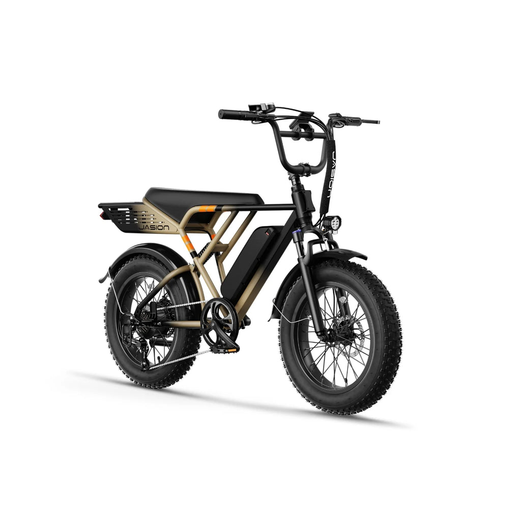 Vélo électrique JASION RetroVolt - Batterie 500W 48V12.5Ah Pneus 20 pouces Freins à disque mécaniques - Kaki