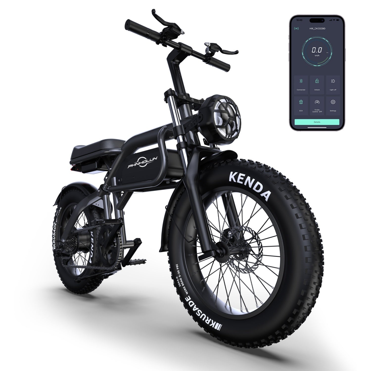 Vélo électrique PHNHOLUN C8 FT - Moteur 1000W Batterie 48V20AH Pneus 20 pouces Frein à disque - Noir