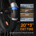 Elektrofahrrad URLIFE E20 - 250W Motor 48V 13Ah Batterie 20 Zoll Reifen Scheibenbremsen - Schwarz