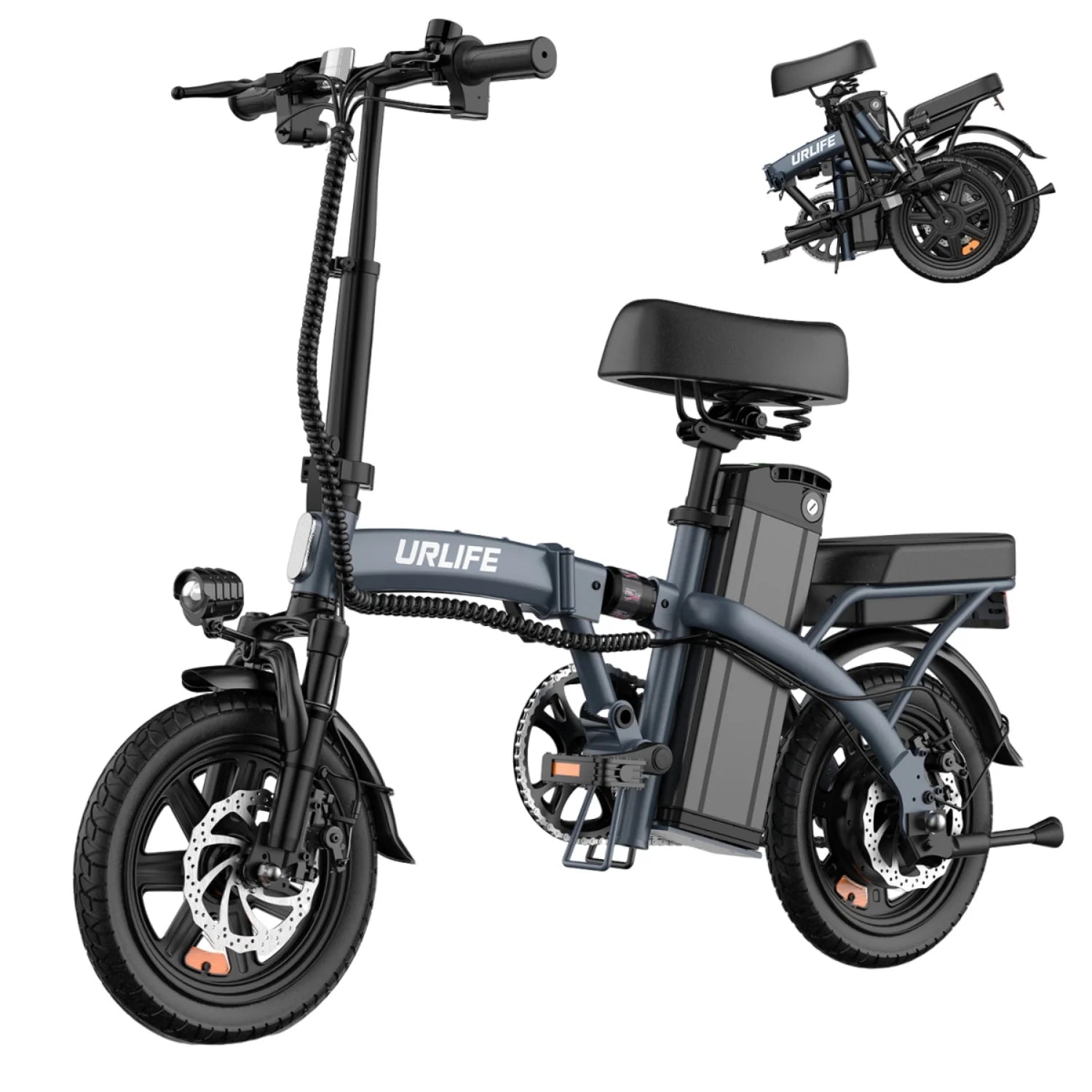 Vélo électrique URLIFE F1L - Moteur 250W Batterie 48V 7.5Ah Pneus 14 pouces Frein à disque - Gris