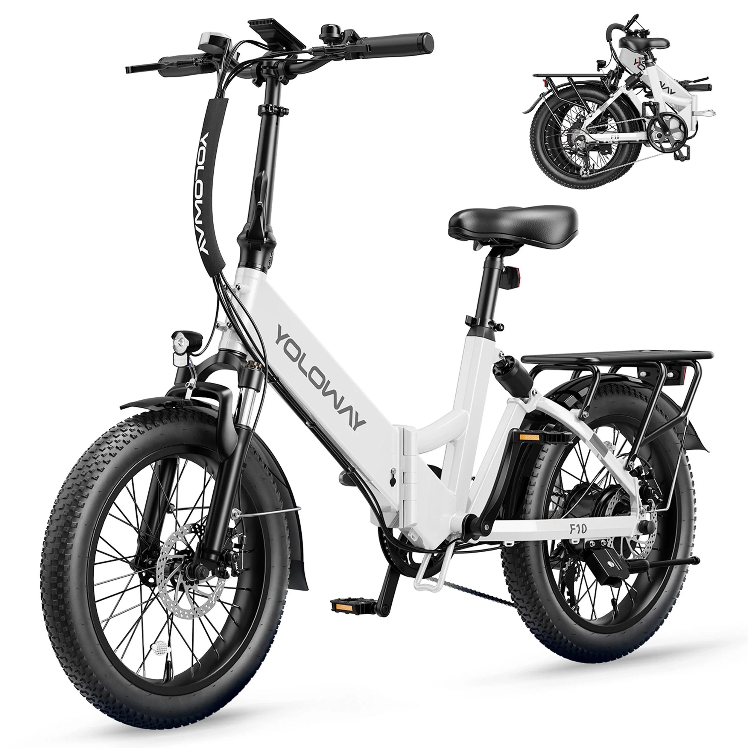 Vélo électrique Yoloway F10 Moteur 250W Batterie 36V12.5Ah Pneus 20*3.0 Freins à disque - Blanc