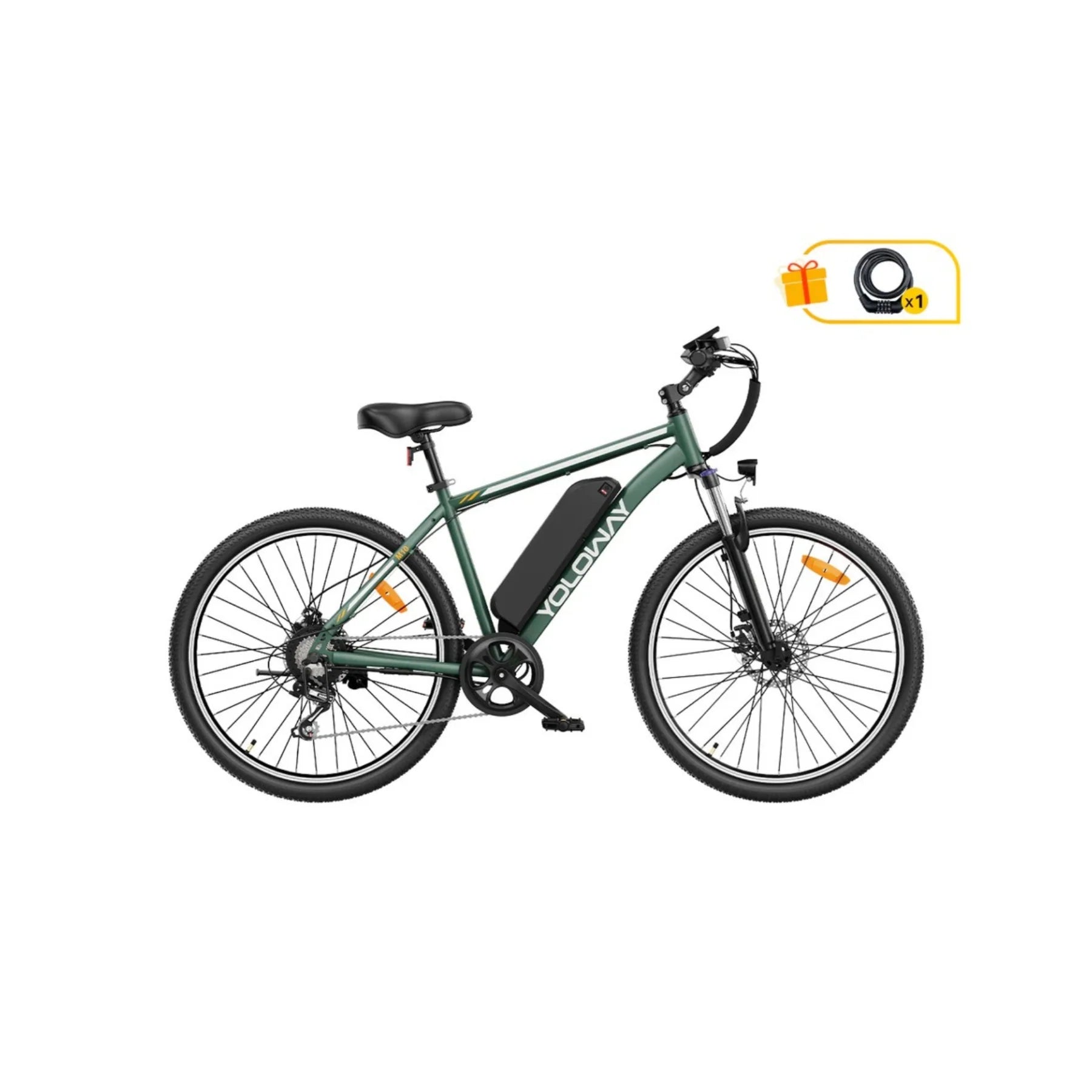 E-Bike Yoloway M10 Motor 250W Battery 36V12.5Ah Tires 27.5*1.95 Disc Brakes - Green