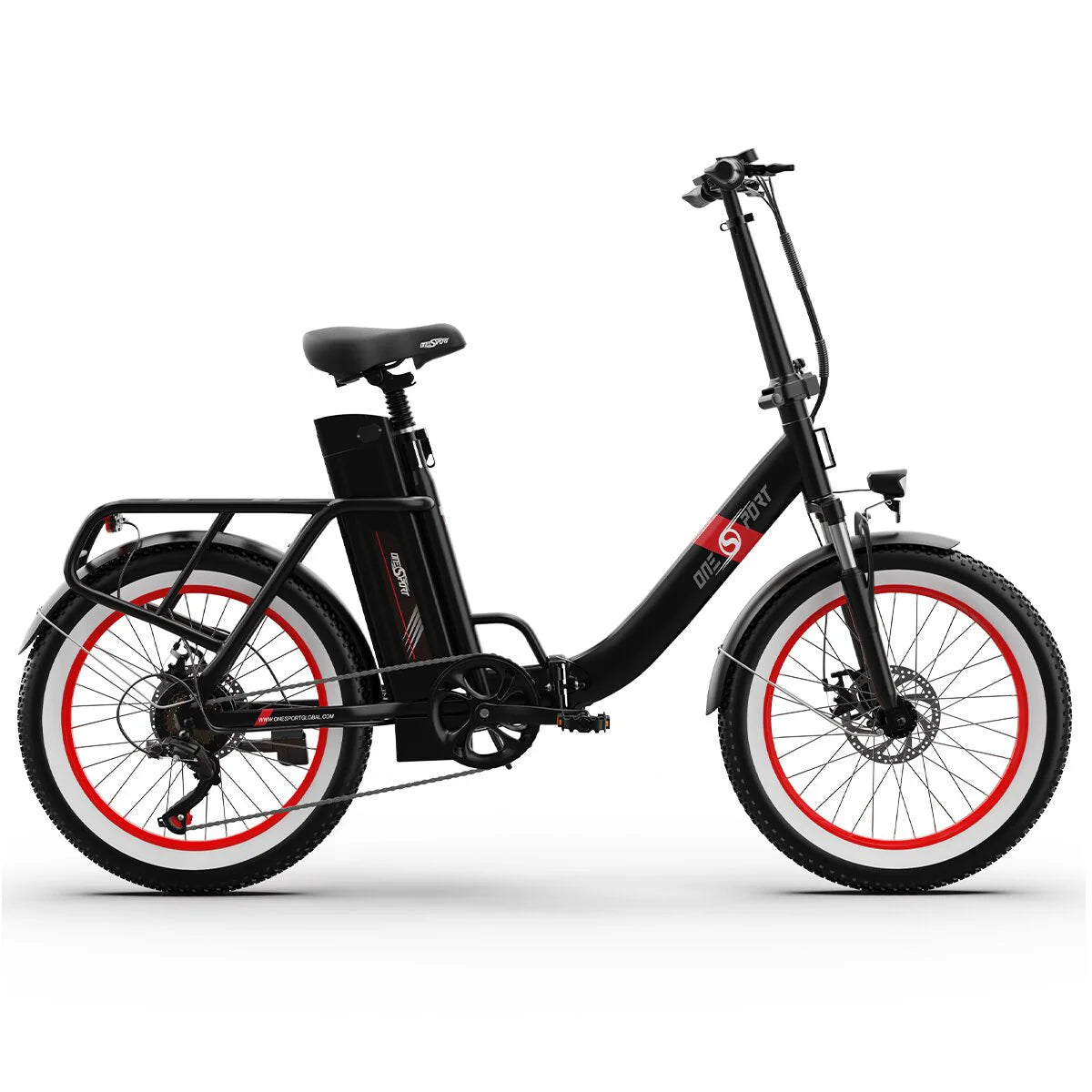 ONESPORT OT16-2 Electric Bike - 250W Motor 48V17Ah Battery 20-Inch Tires 60KM Range Disc Brakes - Black Red