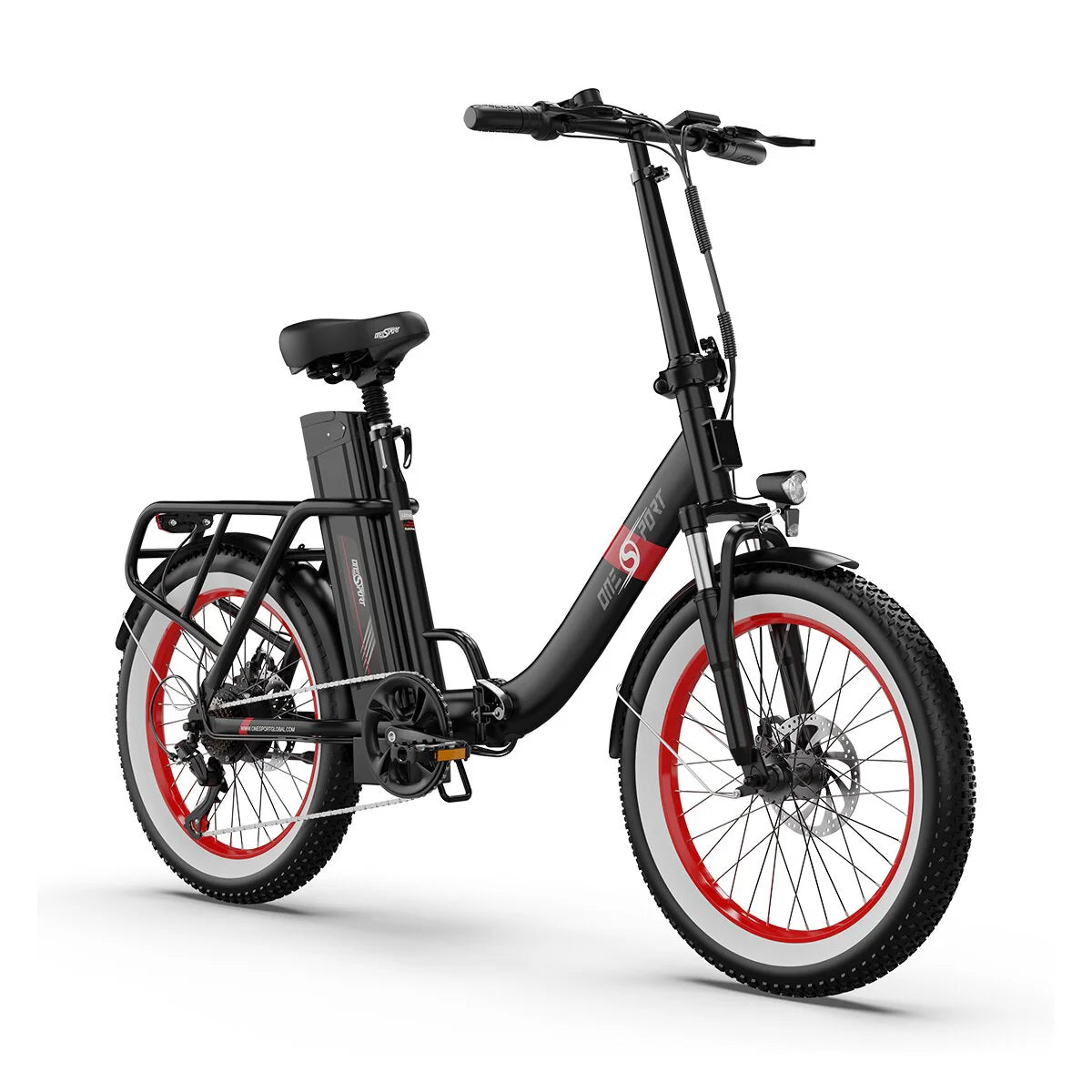Vélo électrique ONESPORT OT16-2 - Moteur 250W Batterie 48V17Ah Pneus 20 Pouces Autonomie 60KM Freins à Disque - Noir Rouge