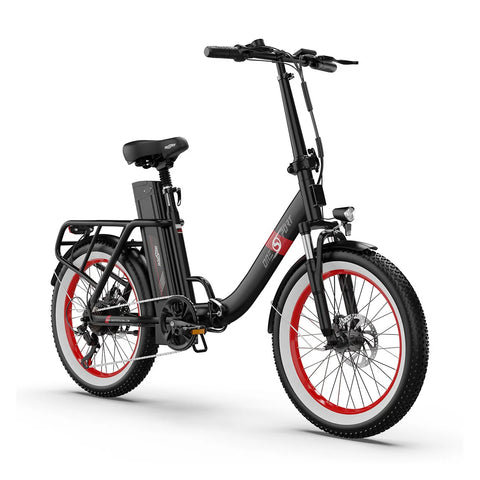 ONESPORT OT16-2 Electric Bike - 250W Motor 48V17Ah Battery 20-Inch Tires 60KM Range Disc Brakes - Black Red