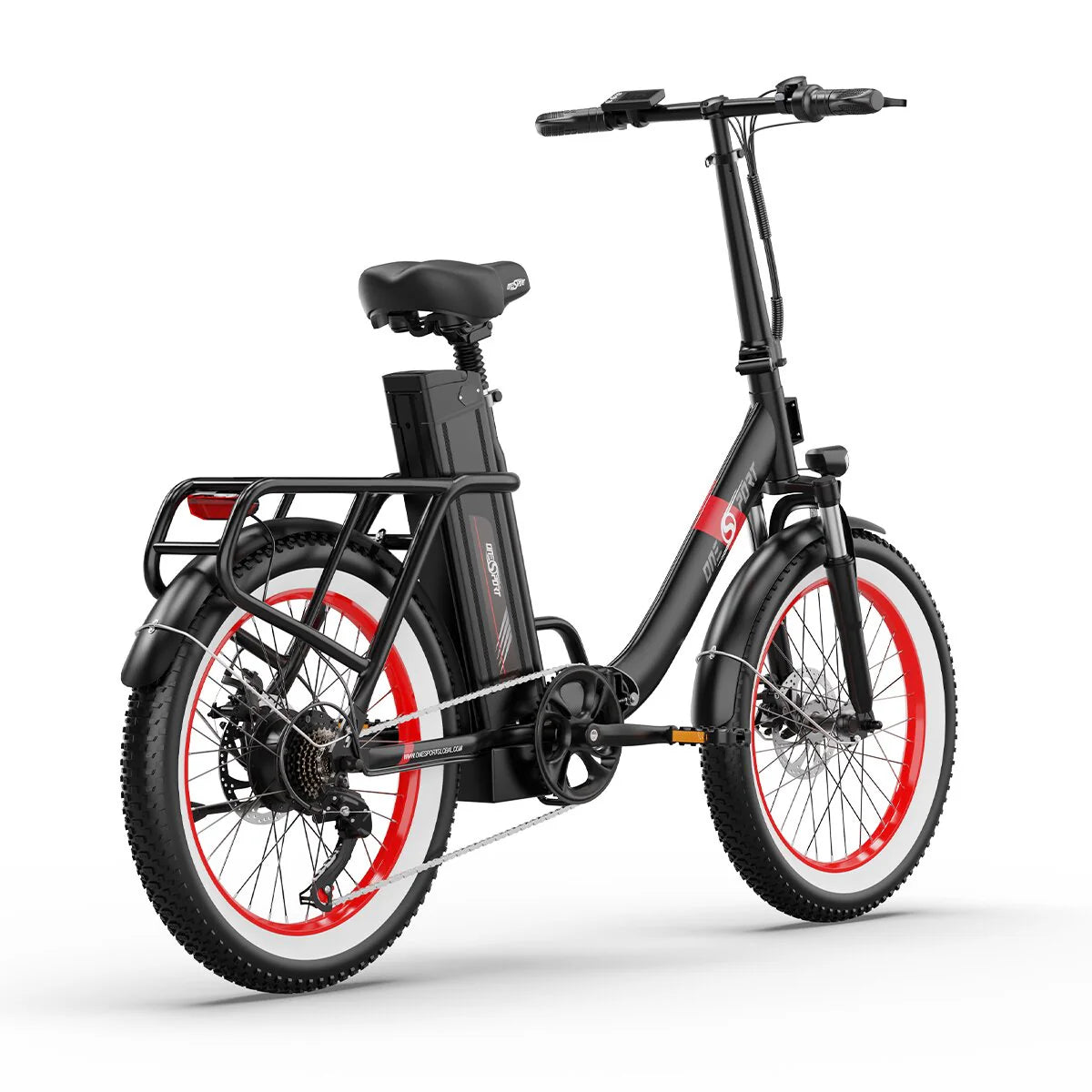 Vélo électrique ONESPORT OT16-2 - Moteur 250W Batterie 48V17Ah Pneus 20 Pouces Autonomie 60KM Freins à Disque - Noir Rouge