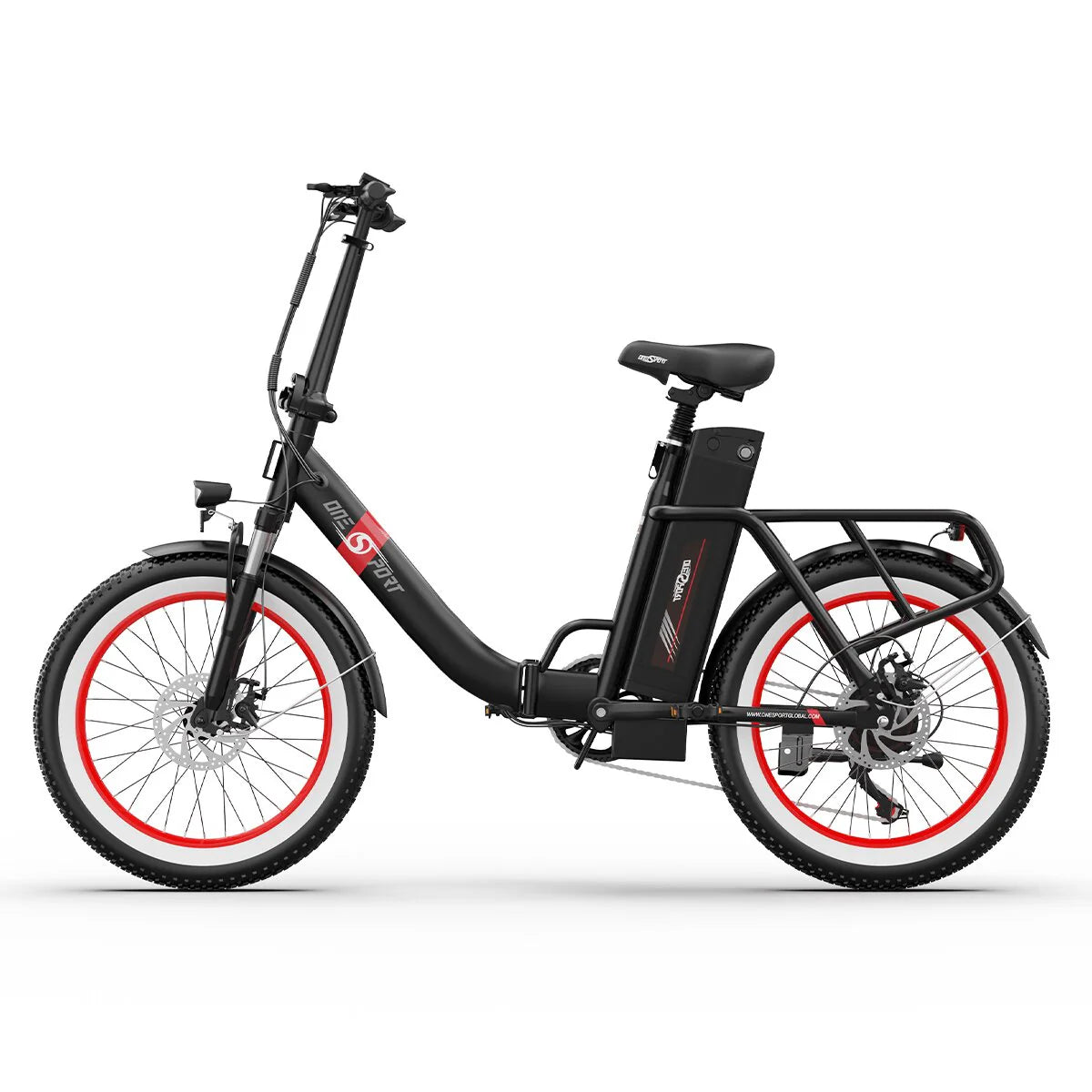 Vélo électrique ONESPORT OT16-2 - Moteur 250W Batterie 48V17Ah Pneus 20 Pouces Autonomie 60KM Freins à Disque - Noir Rouge