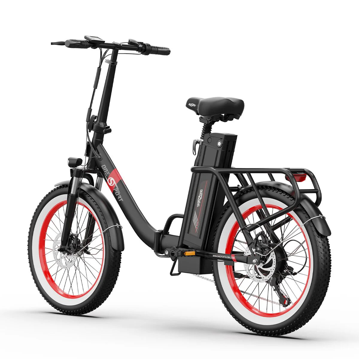 Vélo électrique ONESPORT OT16-2 - Moteur 250W Batterie 48V17Ah Pneus 20 Pouces Autonomie 60KM Freins à Disque - Noir Rouge