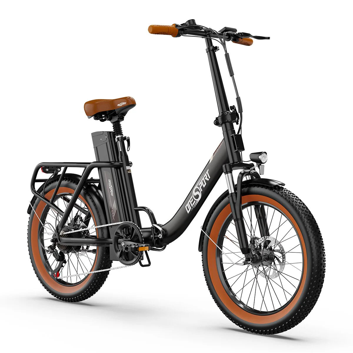 ONESPORT OT16-2 Electric Bicycle - 20" Wheels 250W Motor 48V17Ah Battery 60KM Range - Black Brown