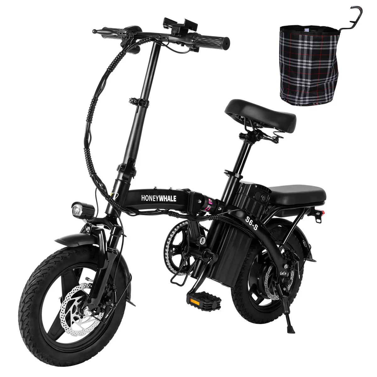 Honey Whale S6-S Elektrisches Fahrrad - 350W Motor 48V10.4AH Batterie 40KM Reichweite Scheibenbremse - Schwarz