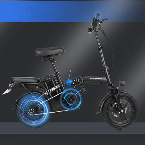 Honey Whale S6-S Elektrisches Fahrrad - 350W Motor 48V10.4AH Batterie 40KM Reichweite Scheibenbremse - Schwarz