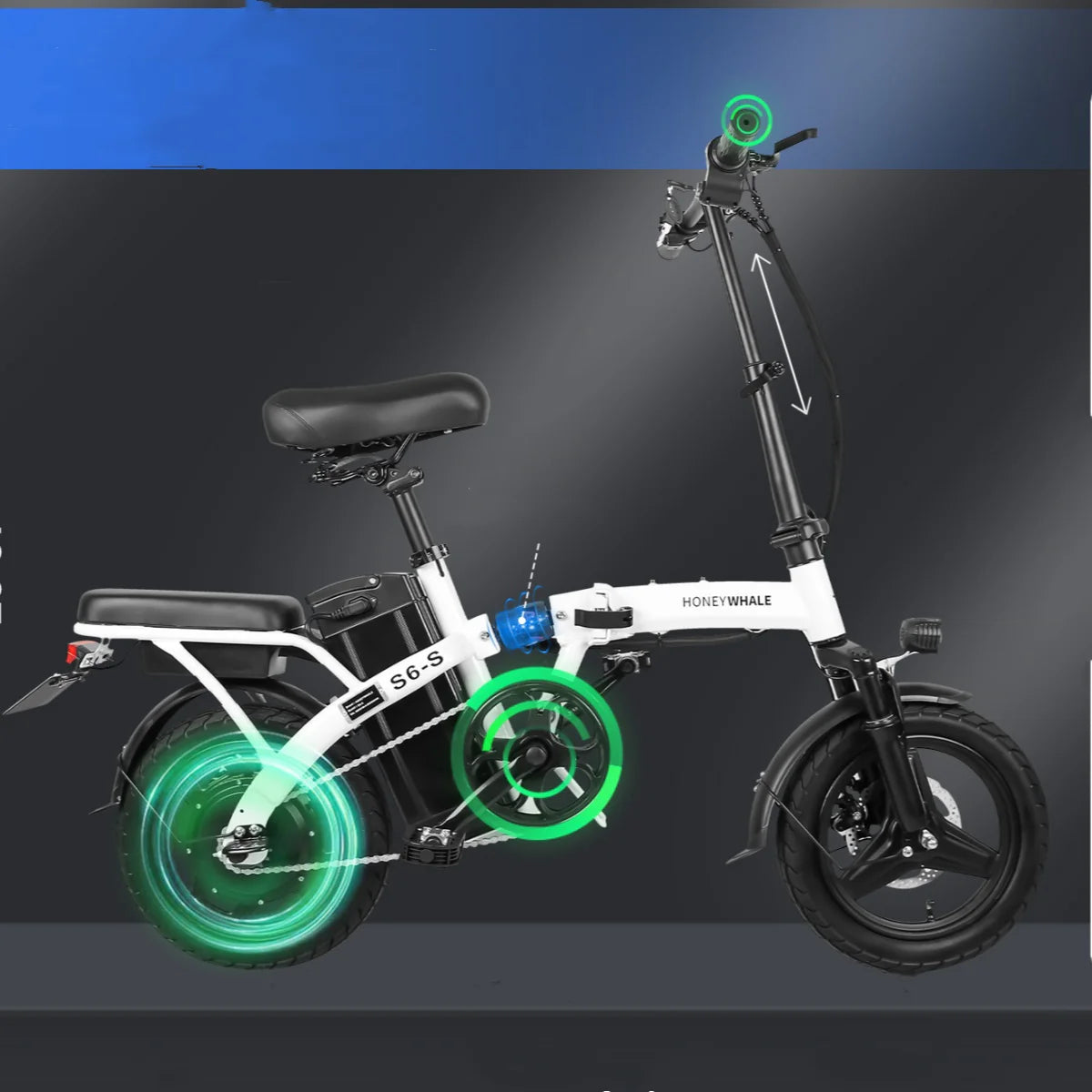 Vélo électrique Honey Whale S6-S - Moteur 350W Batterie 48V10.4AH Autonomie 40KM Frein à disque - Blanc