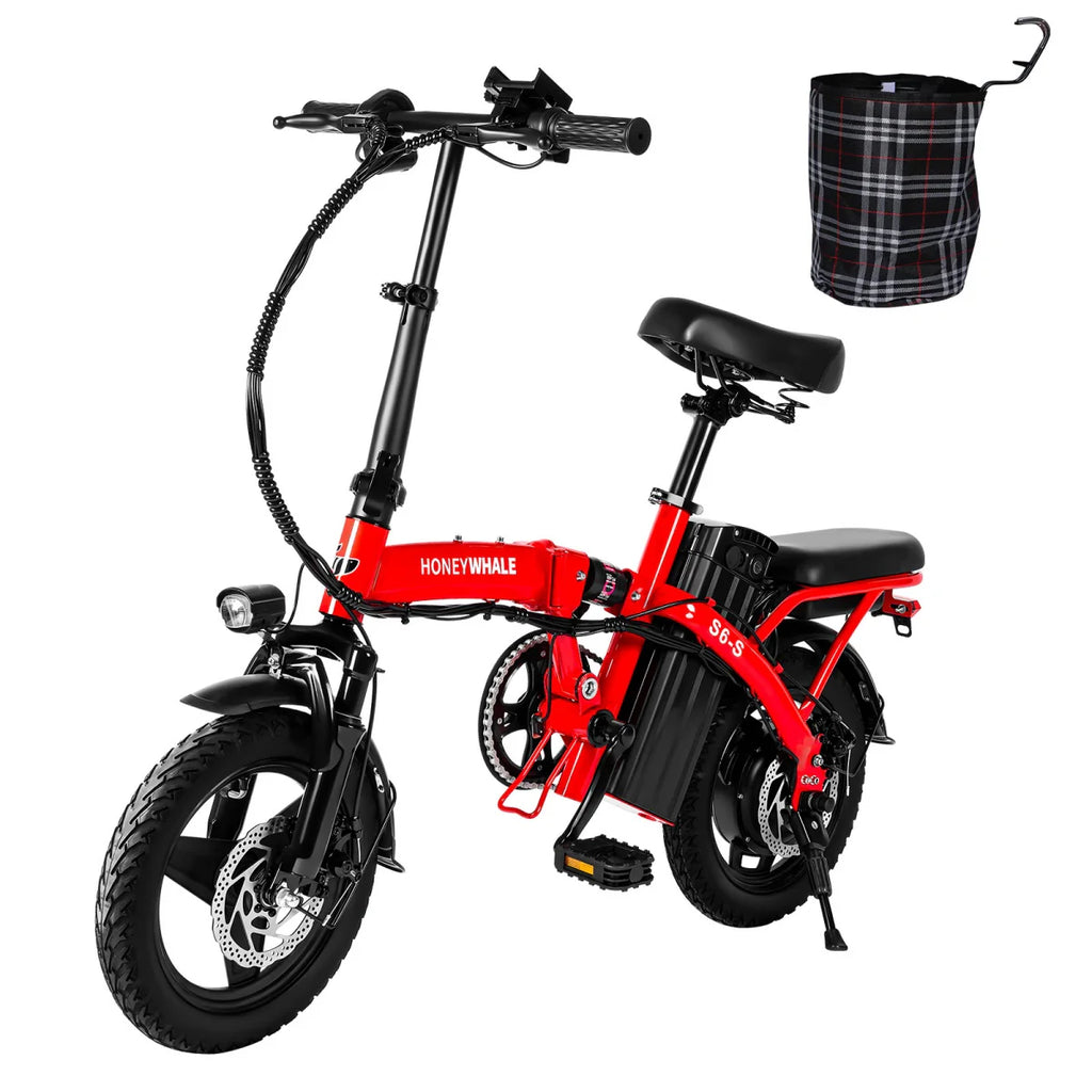 Vélo électrique Honey Whale S6-S - Moteur 350W Batterie 48V10.4AH Autonomie 40KM Frein à disque - Rouge