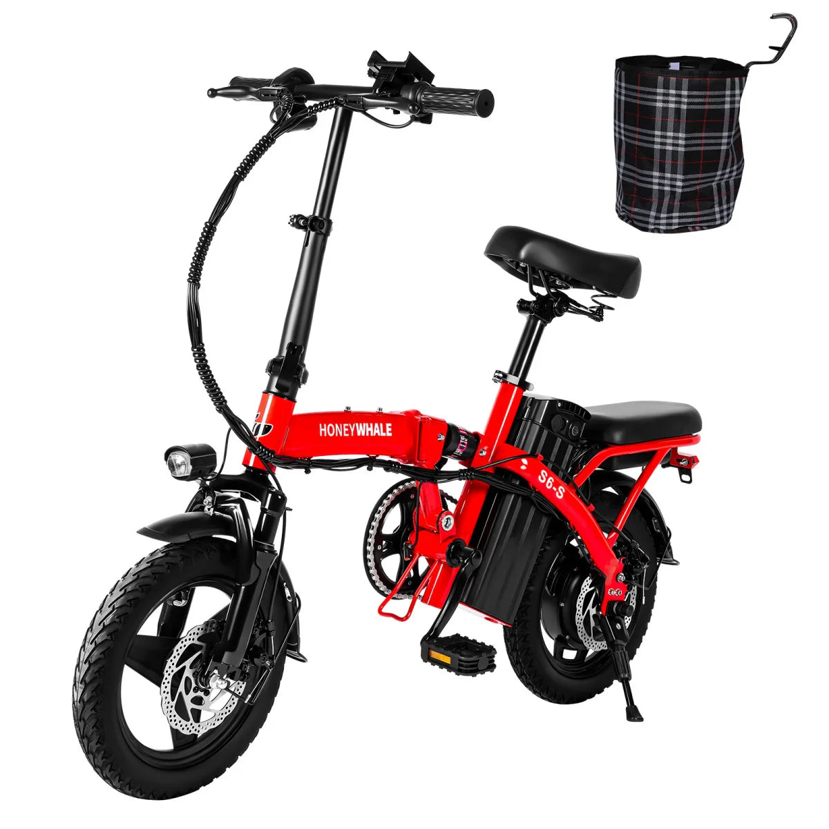 Honey Whale S6-S Elektrisches Fahrrad - 350W Motor 48V10.4AH Batterie 40KM Reichweite Scheibenbremse - Rot