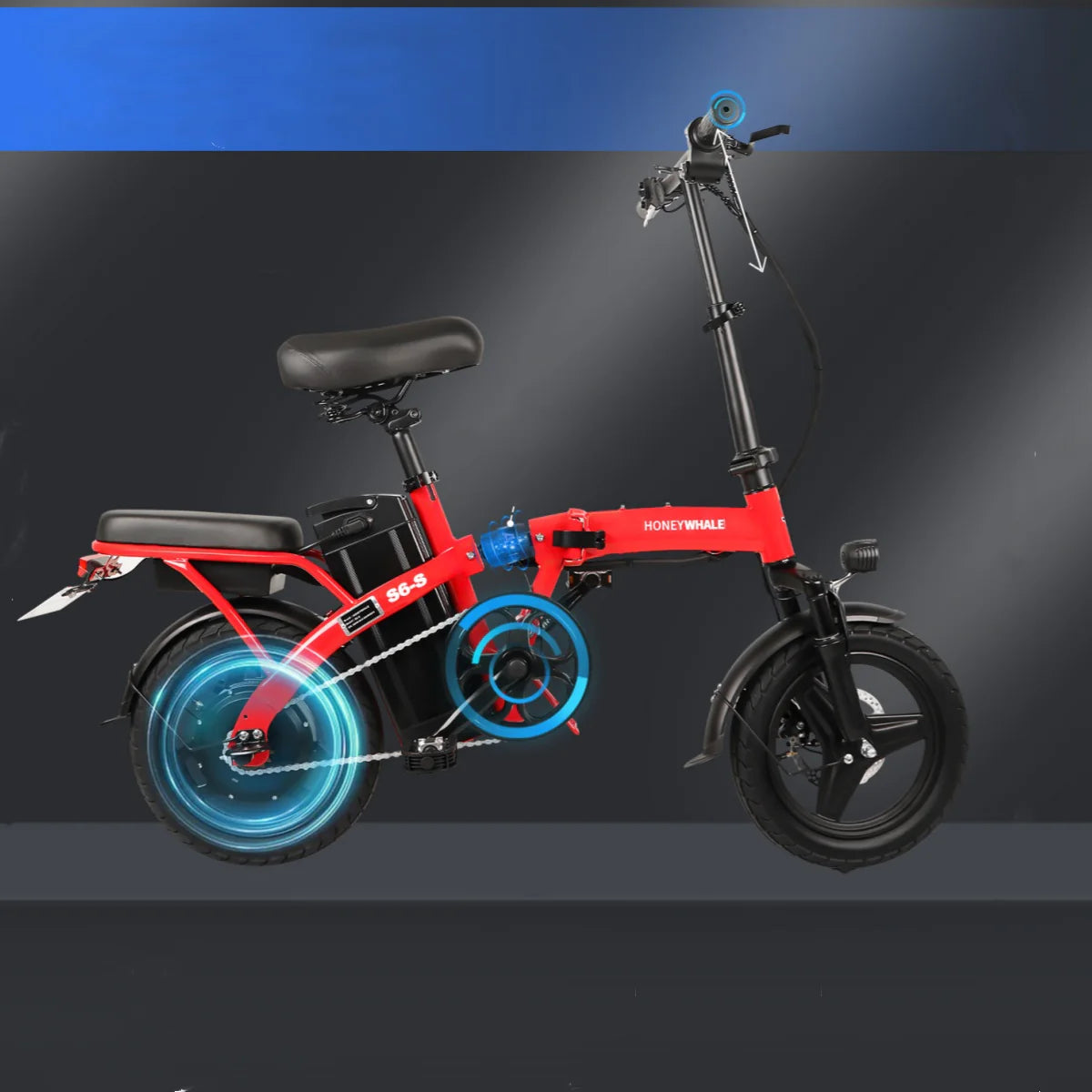 Vélo électrique Honey Whale S6-S - Moteur 350W Batterie 48V10.4AH Autonomie 40KM Frein à disque - Rouge